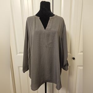Maurices Blouse Womens Kahki 3/4 Sleeve Top Tunic SZ 2X